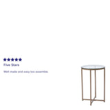 English Elm End Table - Modern Clear Glass Accent Table with Crisscross Brushed Frame