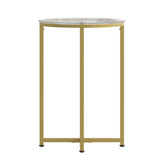 English Elm End Table - Modern Clear Glass Accent Table with Crisscross Brushed Frame