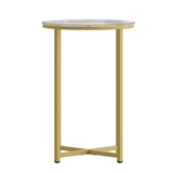 English Elm End Table - Modern Clear Glass Accent Table with Crisscross Brushed Frame