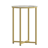 English Elm End Table - Modern Clear Glass Accent Table with Crisscross Brushed Frame