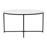 English Elm Coffee Table - Modern White Finish Accent Table with Crisscross Matte Frame