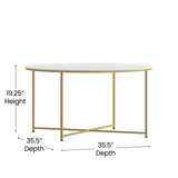 English Elm Coffee Table - Modern Finish Accent Table with Crisscross Brushed Gold Frame