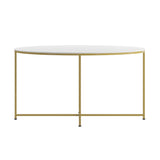 English Elm Coffee Table - Modern Finish Accent Table with Crisscross Brushed Gold Frame