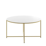 English Elm Coffee Table - Modern Finish Accent Table with Crisscross Brushed Gold Frame