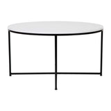 English Elm Coffee Table - Modern White Marble Finish Accent Table with Crisscross Matte Frame