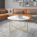 White Marble Coffee Table with Crisscross Brushed Frame - Modern Stylish Home Accent