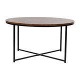 English Elm Coffee Table - Modern Walnut Finish Accent Table with Crisscross Matte Frame