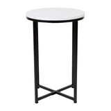 English Elm End Table - Modern White Finish Accent Table with Crisscross Matte Frame