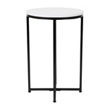 English Elm End Table - Modern White Finish Accent Table with Crisscross Matte Frame