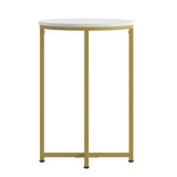 English Elm End Table - Modern Finish Accent Table with Crisscross Brushed Gold Frame