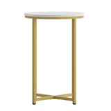 English Elm End Table - Modern Finish Accent Table with Crisscross Brushed Gold Frame