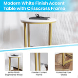 English Elm End Table - Modern Finish Accent Table with Crisscross Brushed Gold Frame