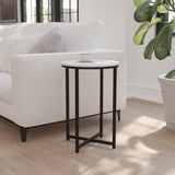 White Marble End Table with Black Frame - Modern Accent for Home Décor