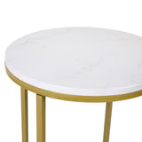 English Elm End Table - Modern White Marble Finish Accent Table with Crisscross Brushed Frame