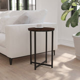 English Elm End Table - Modern Walnut Finish Accent Table with Crisscross Matte Frame