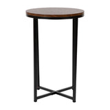 English Elm End Table - Modern Walnut Finish Accent Table with Crisscross Matte Frame