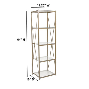 English Elm 4 Shelf 64"H Cross Brace Glass Bookcase in Matte
