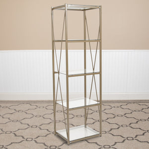 English Elm 4 Shelf 64"H Cross Brace Glass Bookcase in Matte