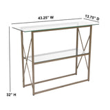 English Elm Glass Console Table with Matte Frame