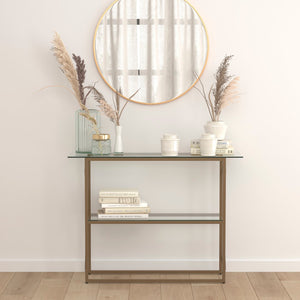 English Elm Glass Console Table with Matte Frame