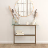 English Elm Glass Console Table with Matte Frame