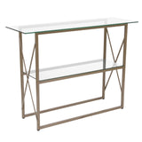 English Elm Glass Console Table with Matte Frame