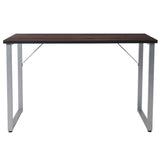 English Elm Finish Computer Desk with Silver Metal Frame