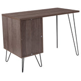 English Elm Wood Grain Finish Computer Desk with Metal Cabinet Door and Black Metal Legs