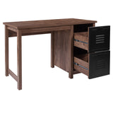 English Elm Wood Grain Finish Computer Desk with Metal Drawers