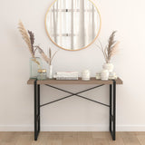 English Elm Wood Grain Finish Console Table with Black Metal Frame