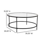 English Elm Round Coffee Table - Modern Clear Glass Coffee Table with Matte Frame