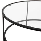 English Elm Round Coffee Table - Modern Clear Glass Coffee Table with Matte Frame