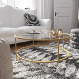 Modern Glass Coffee Table with Brushed Gold Frame - Stylish Round Design