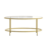 English Elm Round Coffee Table - Modern Glass Coffee Table with Brushed Gold Frame