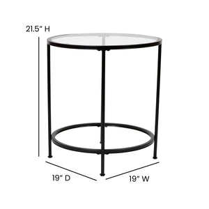 English Elm Round End Table - Modern Clear Glass Accent Table with Matte Frame