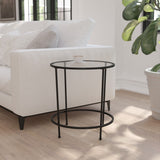 English Elm Round End Table - Modern Clear Glass Accent Table with Matte Frame