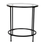 English Elm Round End Table - Modern Clear Glass Accent Table with Matte Frame