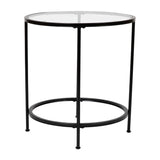 English Elm Round End Table - Modern Clear Glass Accent Table with Matte Frame