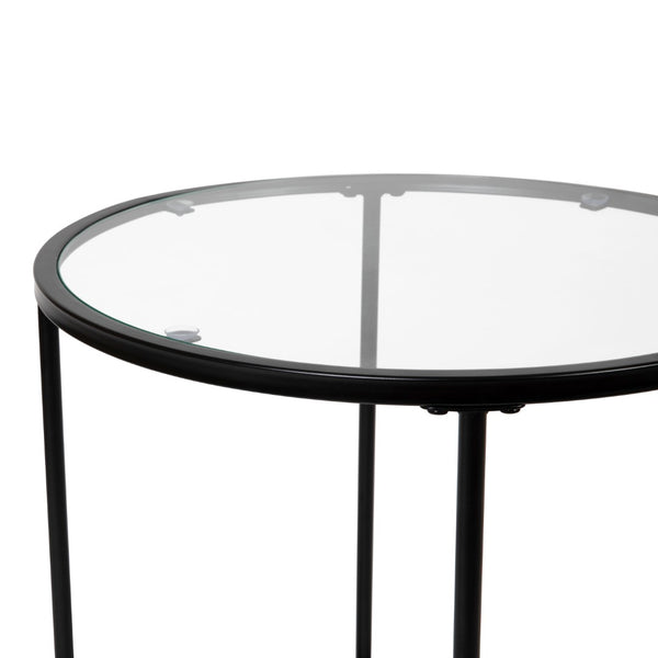 English Elm Round End Table - Modern Clear Glass Accent Table with Matte Frame