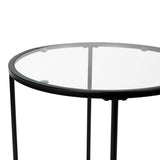 English Elm Round End Table - Modern Clear Glass Accent Table with Matte Frame