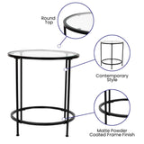 English Elm Round End Table - Modern Clear Glass Accent Table with Matte Frame