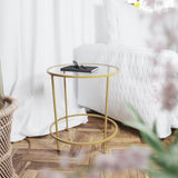 Contemporary Glass Round End Table, Brushed Gold Frame | Stylish & Sturdy | Easy Assembly | Ideal for Any Room