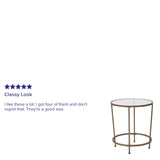 English Elm Round End Table, Modern Clear Glass Accent Table with Brushed Frame