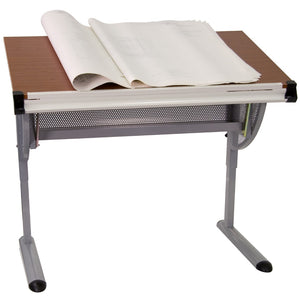 English Elm Adjustable Drawing and Drafting Table with Pewter Frame