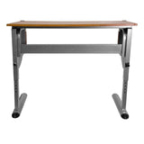 English Elm Adjustable Drawing and Drafting Table with Pewter Frame