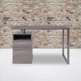 Wood Grain Finish Computer Desk with Two Drawers and Silver Metal Frame