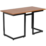 English Elm Computer Desk with Black Metal Frame