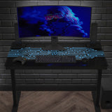 English Elm 43" Commercial Grade Gaming Desk with LED Lights, Tempered Glass Desktop, Home or Office Computer Table, Steel Frame with LED Light Remote,