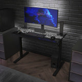 English Elm 43" Commercial Grade Gaming Desk with LED Lights, Tempered Glass Desktop, Home or Office Computer Table, Steel Frame with LED Light Remote,