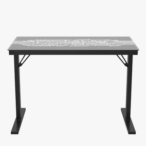 English Elm 43" Commercial Grade Gaming Desk with LED Lights, Tempered Glass Desktop, Home or Office Computer Table, Steel Frame with LED Light Remote,